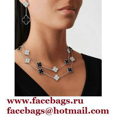 Van Cleef  &  Arpels Onyx Vintage Alhambra Necklace black with silver diamonds